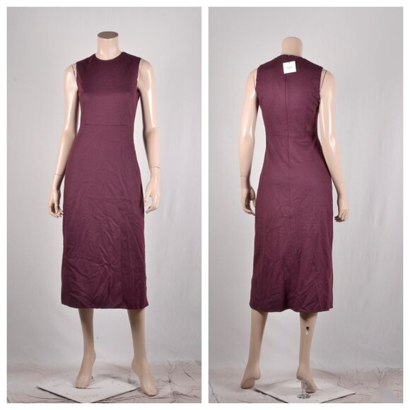 ZARA ZW COLLECTION Wool Blend Sheath Midi Pencil Dress Burgundy - Picture 3 of 3